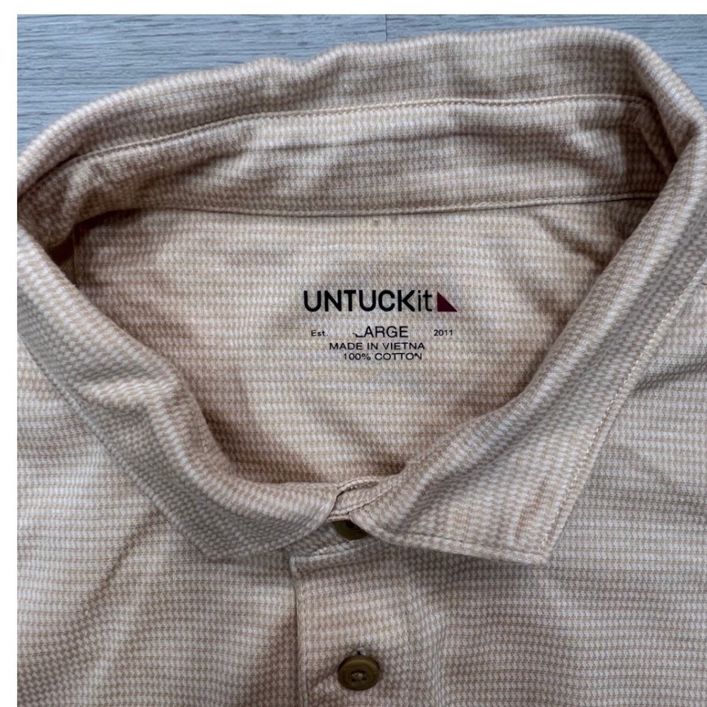 UNTUCKit Men's Large Short Sleeve Cotton Polo Shirt Beige - Picture 3 of 9